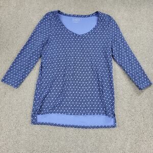 Talbots Womens Weekend Tee Large‎ Blue Printed Stretch Knit 3/4 Sleeve Pullover